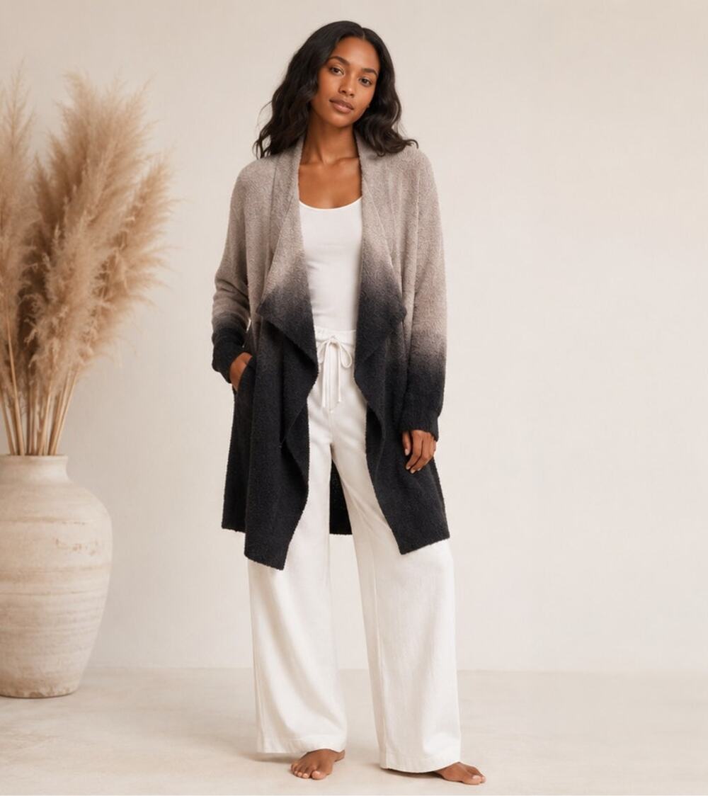 Barefoot Dreams Women's Gray Bamboo Chic Lite Calypso Ombre Cardigan Size S/M
